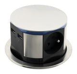 Lot de 2 blocs multiprises encastrables compact LED 3 prises 16A 2P+T & 2xUSB - Inox - Otio