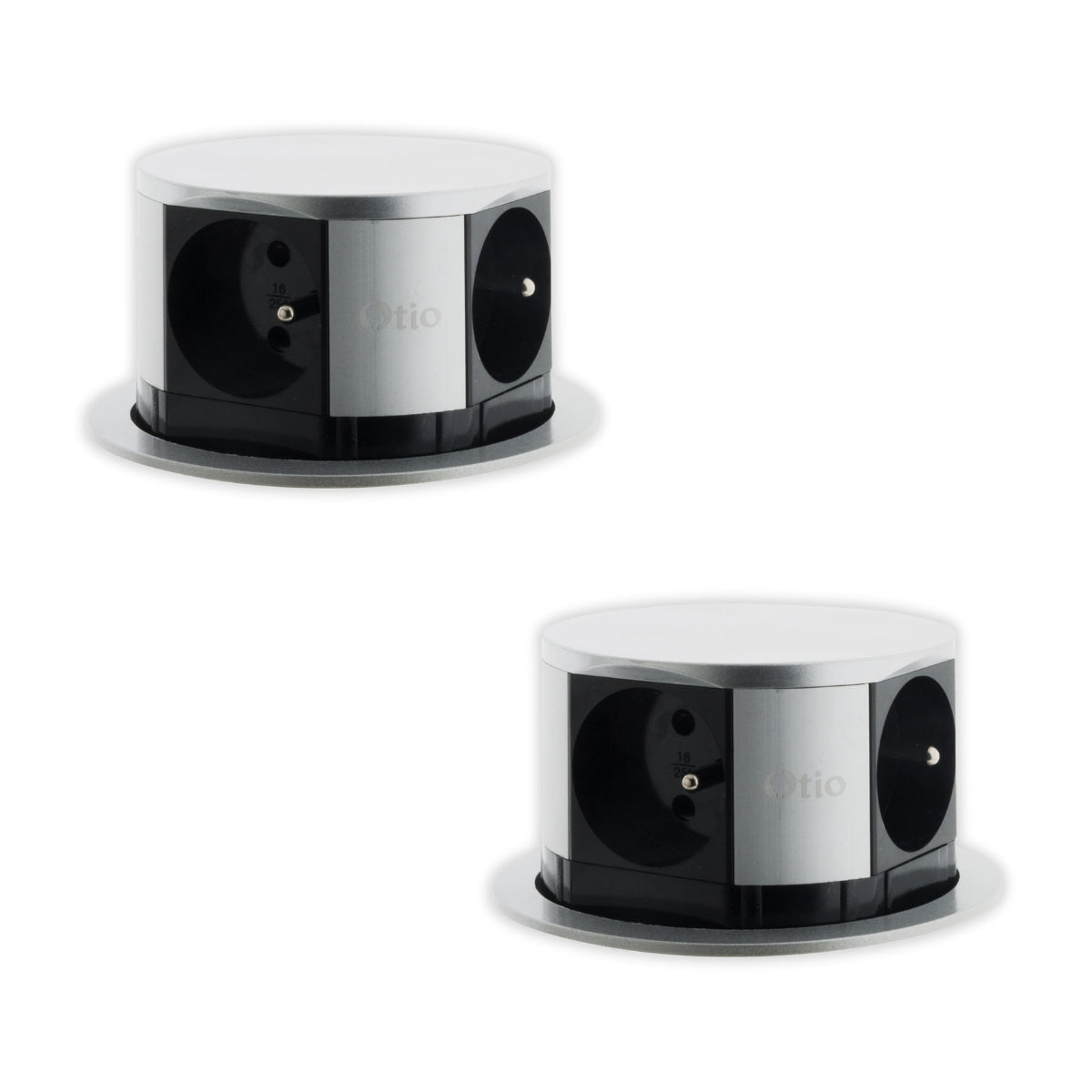 Lot de 2 blocs multiprises Inox encastrables compact - bureau ou cuisine Inox - Otio
