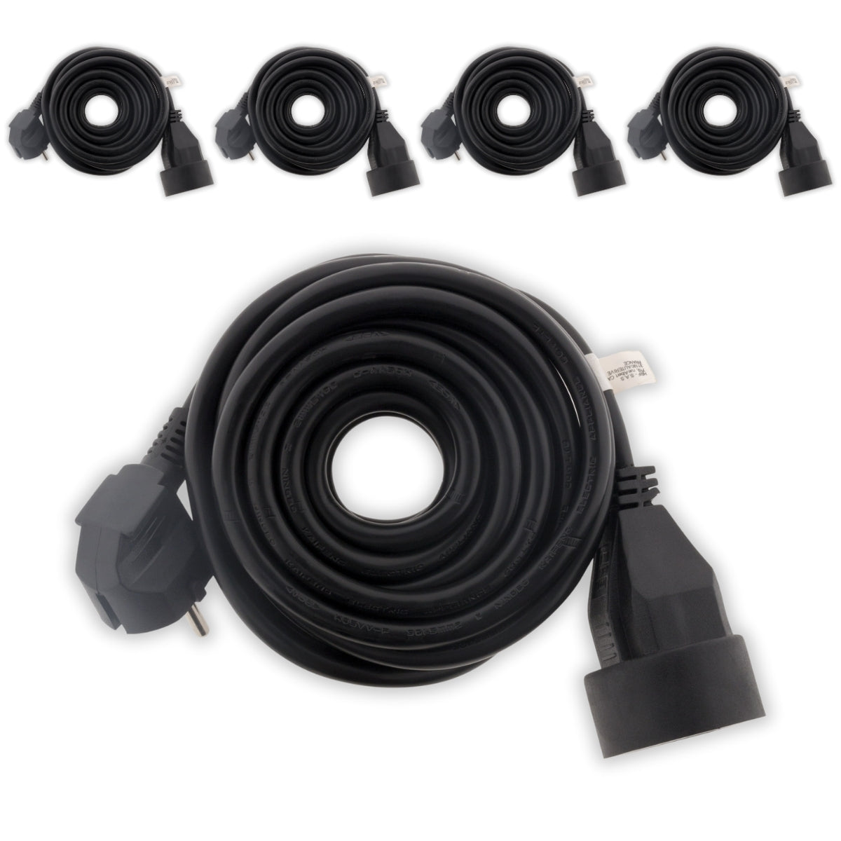Lot de 5 prolongateurs 16A HO5VV-F 3G1,5mm² - Noir 5m - Zenitech