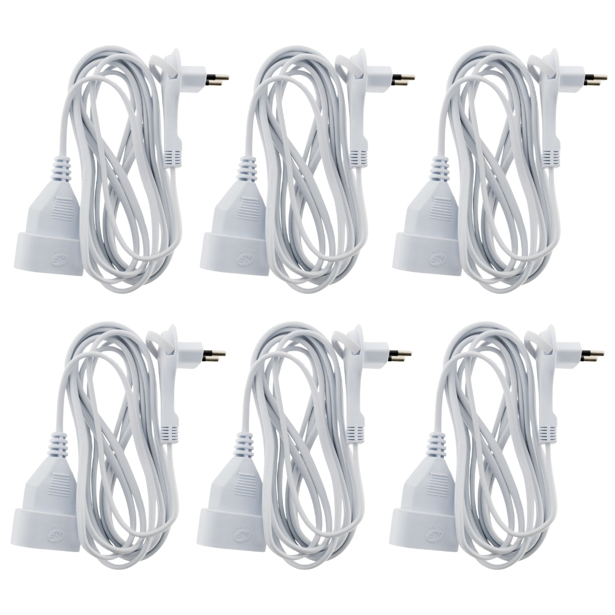 Lot de 6 prolongateurs sans terre avec fiche extraplate 2x0,75mm² - Blanc 3m - Zenitech