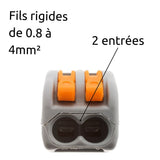 Lot de 300 bornes automatiques à cliquet S222 - 2 entrées - fils rigides et souples 4mm² max - Orange - Wago