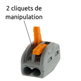Lot de 300 bornes automatiques à cliquet S222 - 2 entrées - fils rigides et souples 4mm² max - Orange - Wago