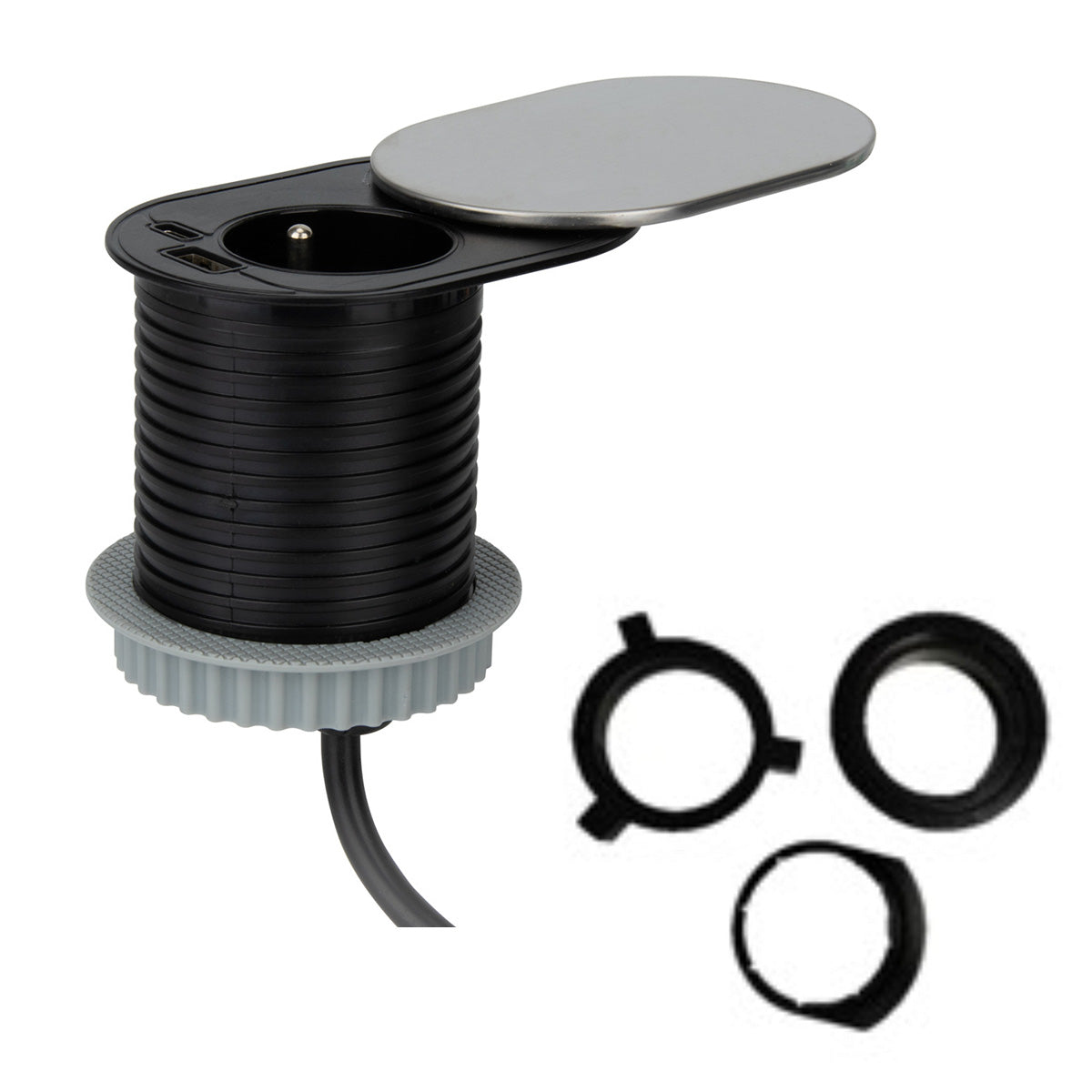 Bloc encastrable Gliss Ø60mm USB A+C + 3 bagues adaptation - Otio