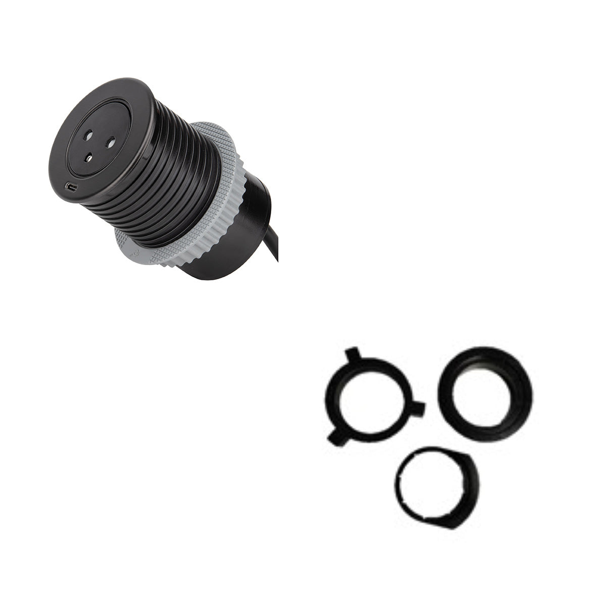 Prise encastrée EasyEject + USB + 3 bagues d'adaptation Ø60/80mm - Otio