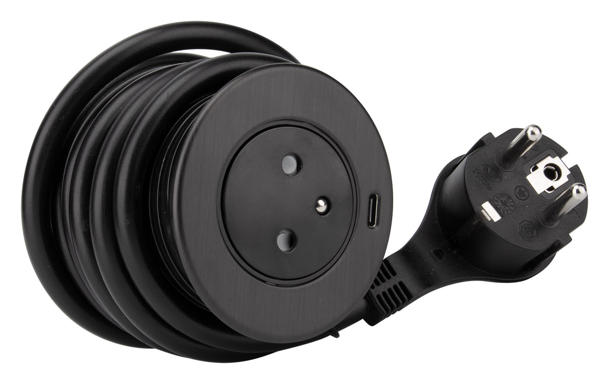 Prise encastrée EasyEject + USB + 3 bagues d'adaptation Ø60/80mm - Otio