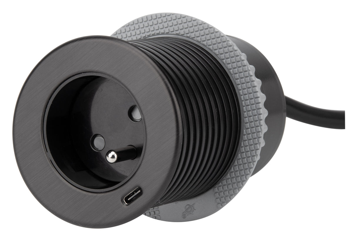 Prise encastrée EasyEject + USB + 3 bagues d'adaptation Ø60/80mm - Otio
