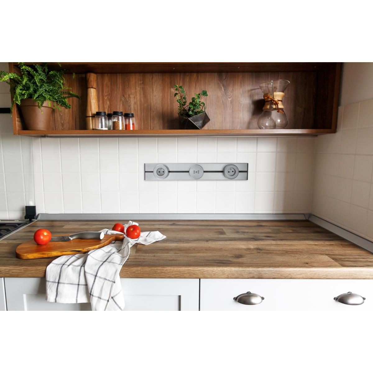 Rail électrique saillie 100cm + 4 prises + 1 module USB - argent - Orium