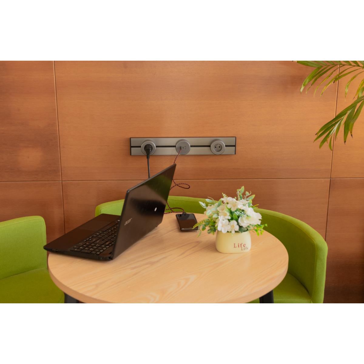 Rail électrique saillie 100cm + 4 prises + 1 module USB - argent - Orium