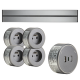 Rail électrique saillie 100cm + 4 prises + 1 module USB - argent - Orium