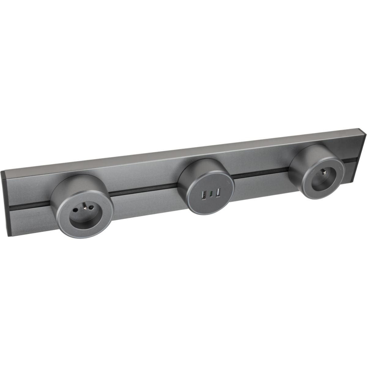 Rail électrique saillie 50cm + 2 prises + 1 module USB - argent - Orium