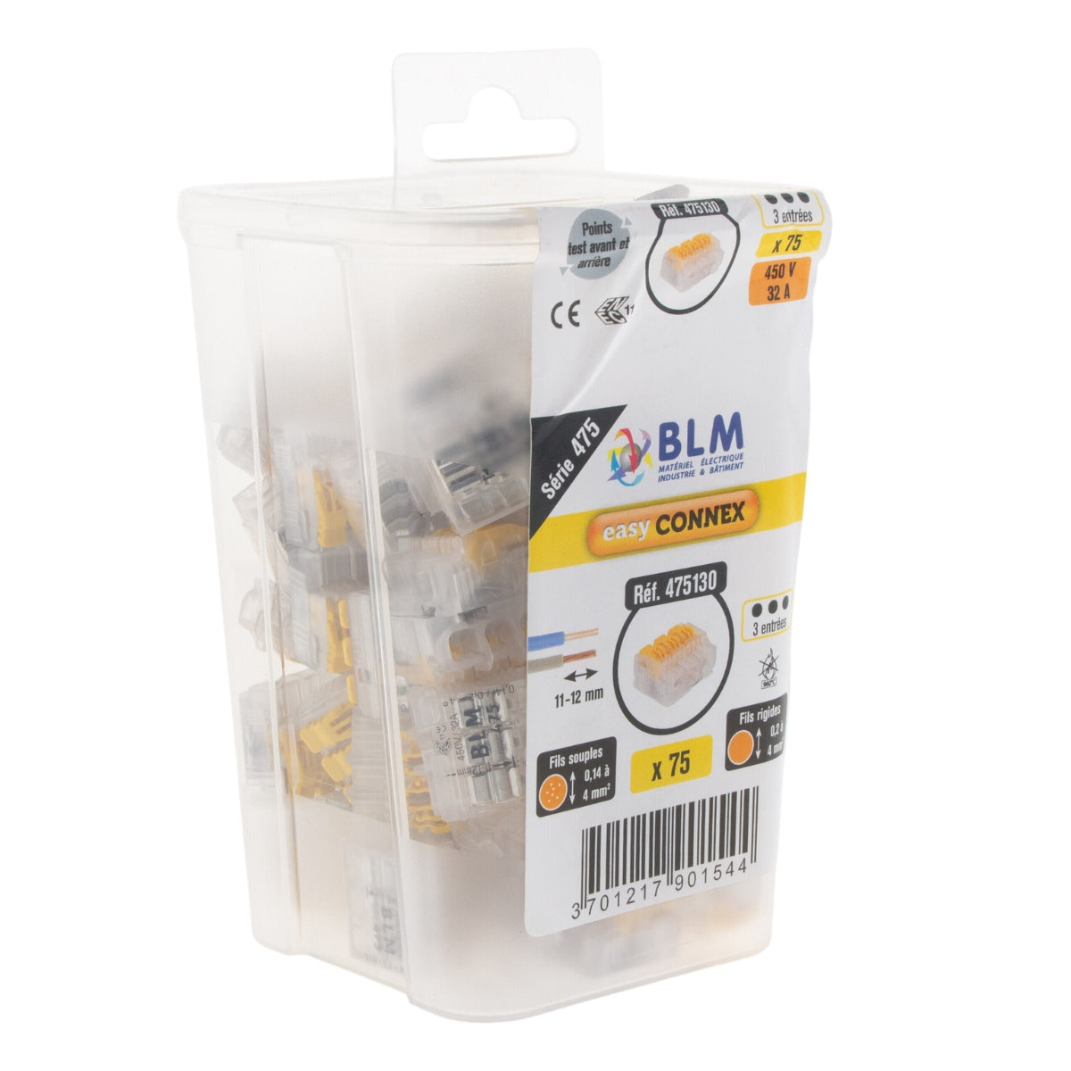 Lot de 40/75/100 bornes à levier S475 - 2/3/5 entrées 4mm² - BLM
