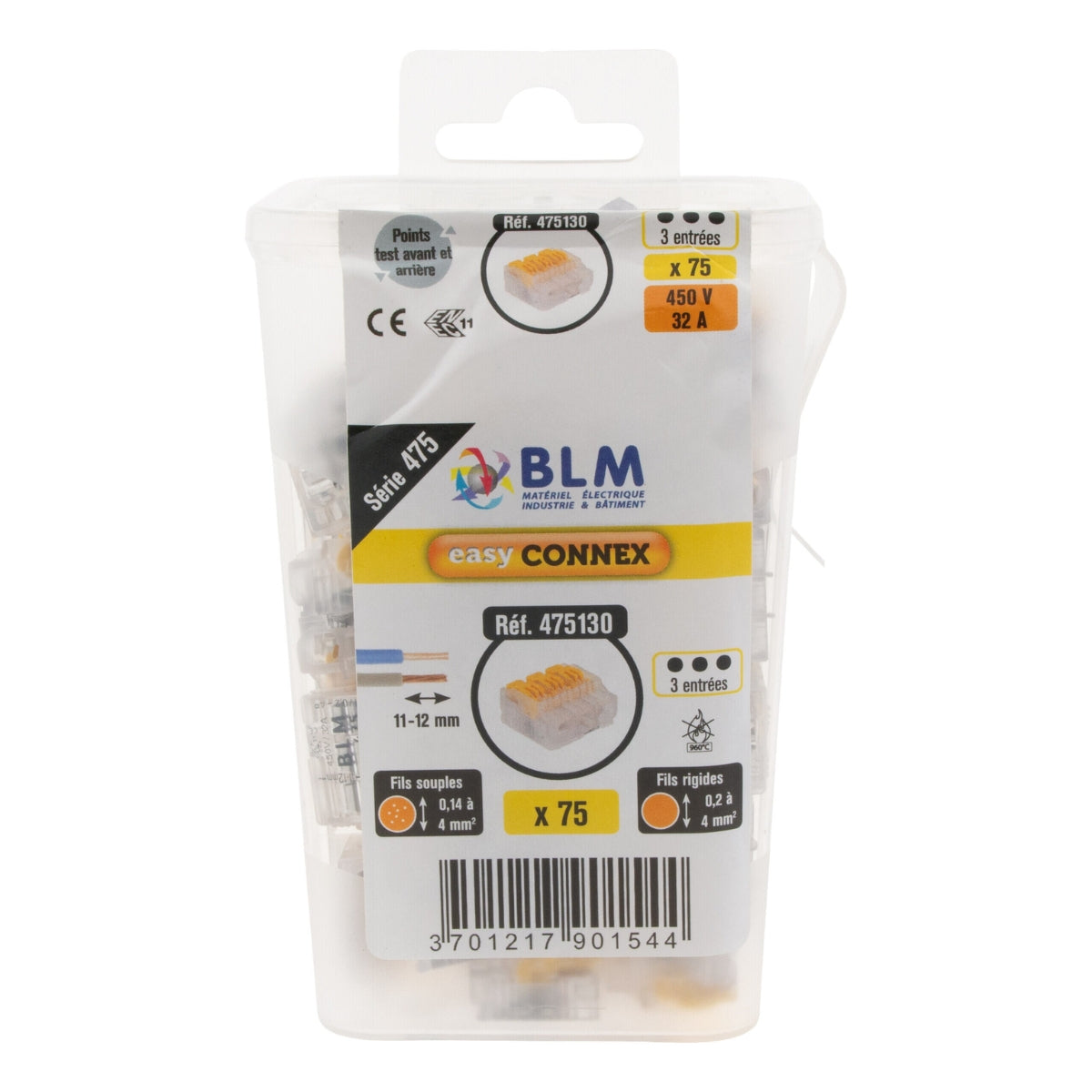 Lot de 40/75/100 bornes à levier S475 - 2/3/5 entrées 4mm² - BLM