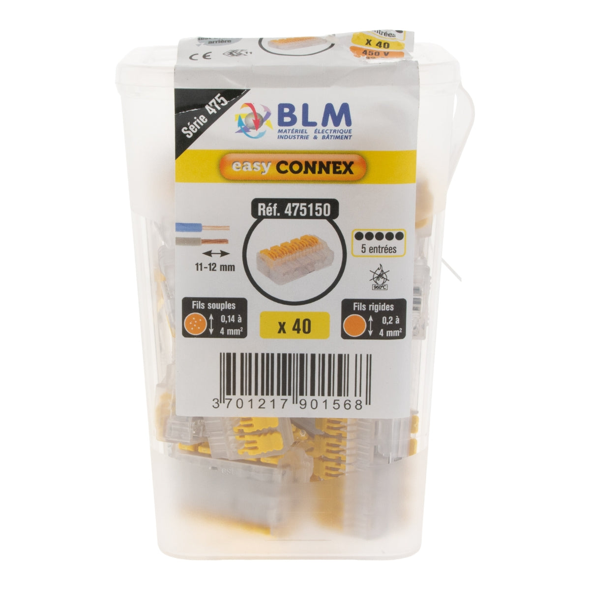 Lot de 40/75/100 bornes à levier S475 - 2/3/5 entrées 4mm² - BLM
