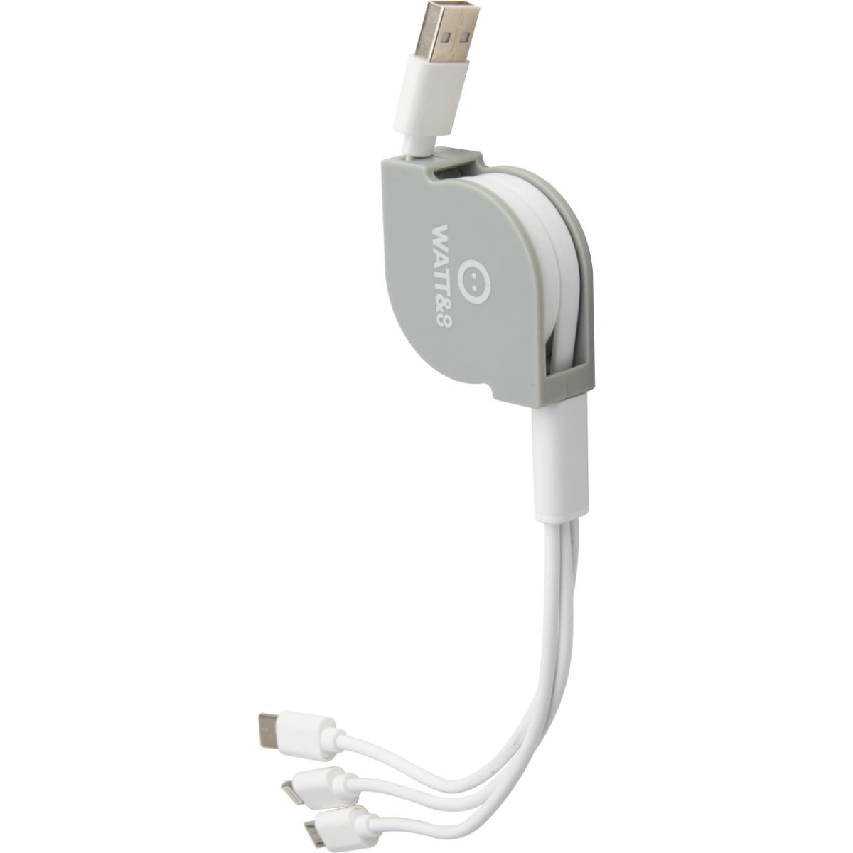 Câble USB rétractable 100cm Lightning, Micro-USB Type-C universel - Watt and Co