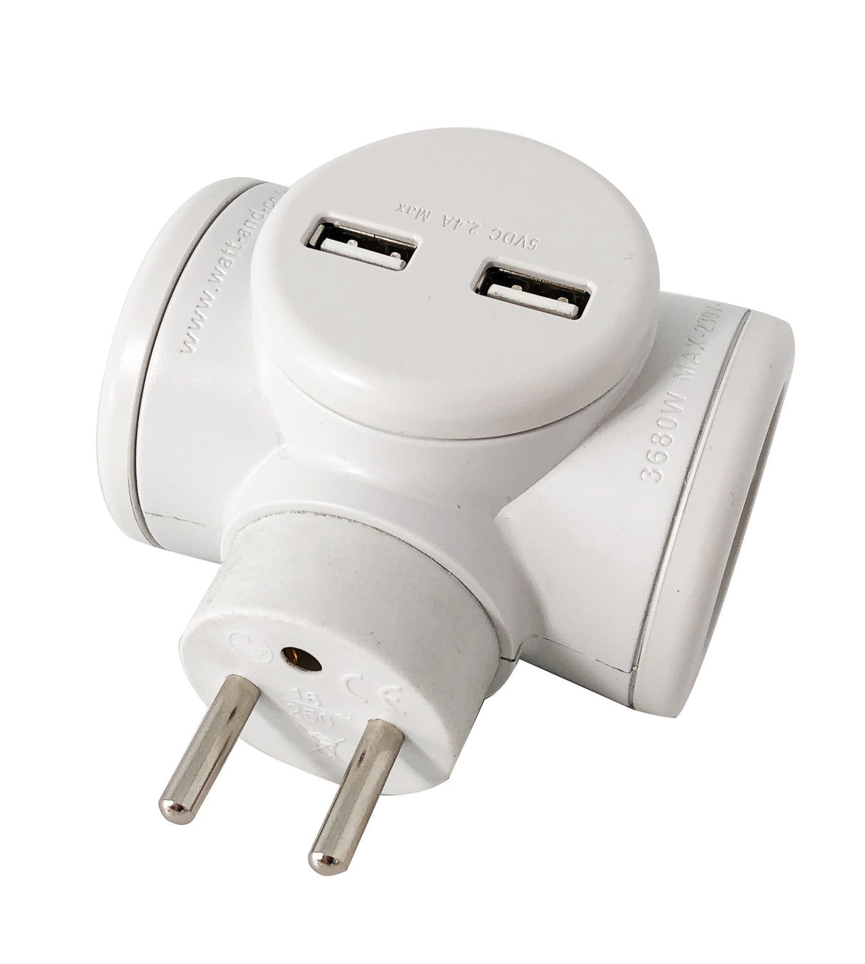 Biplite 16A rotative 180° + 2 ports USB 2,4A - Watt and Co