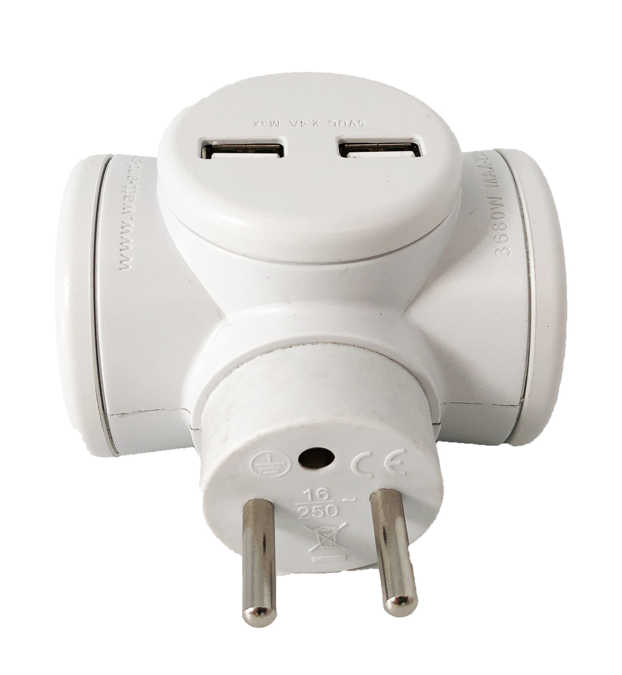 Biplite 16A rotative 180° + 2 ports USB 2,4A - Watt and Co