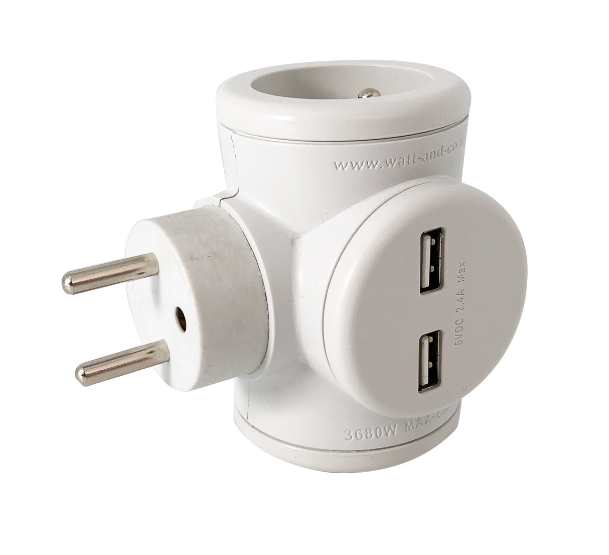 Biplite 16A rotative 180° + 2 ports USB 2,4A - Watt and Co