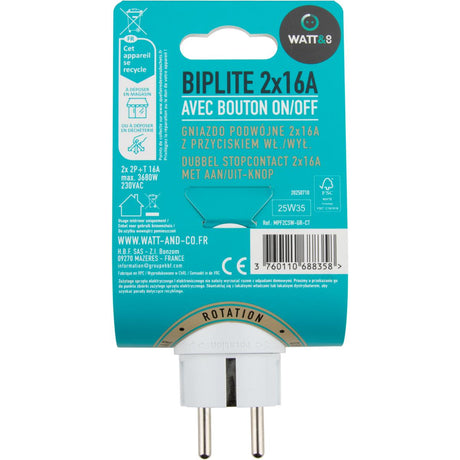 Biplite rotative compacte + interrupteur 2x16A (2P+T) - Watt and Co