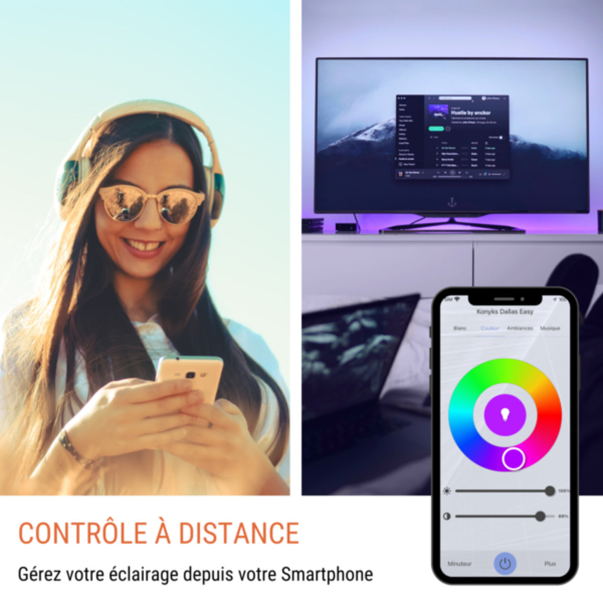 Ruban LED connecté RGB Wi-Fi 3 mètres - Konyks