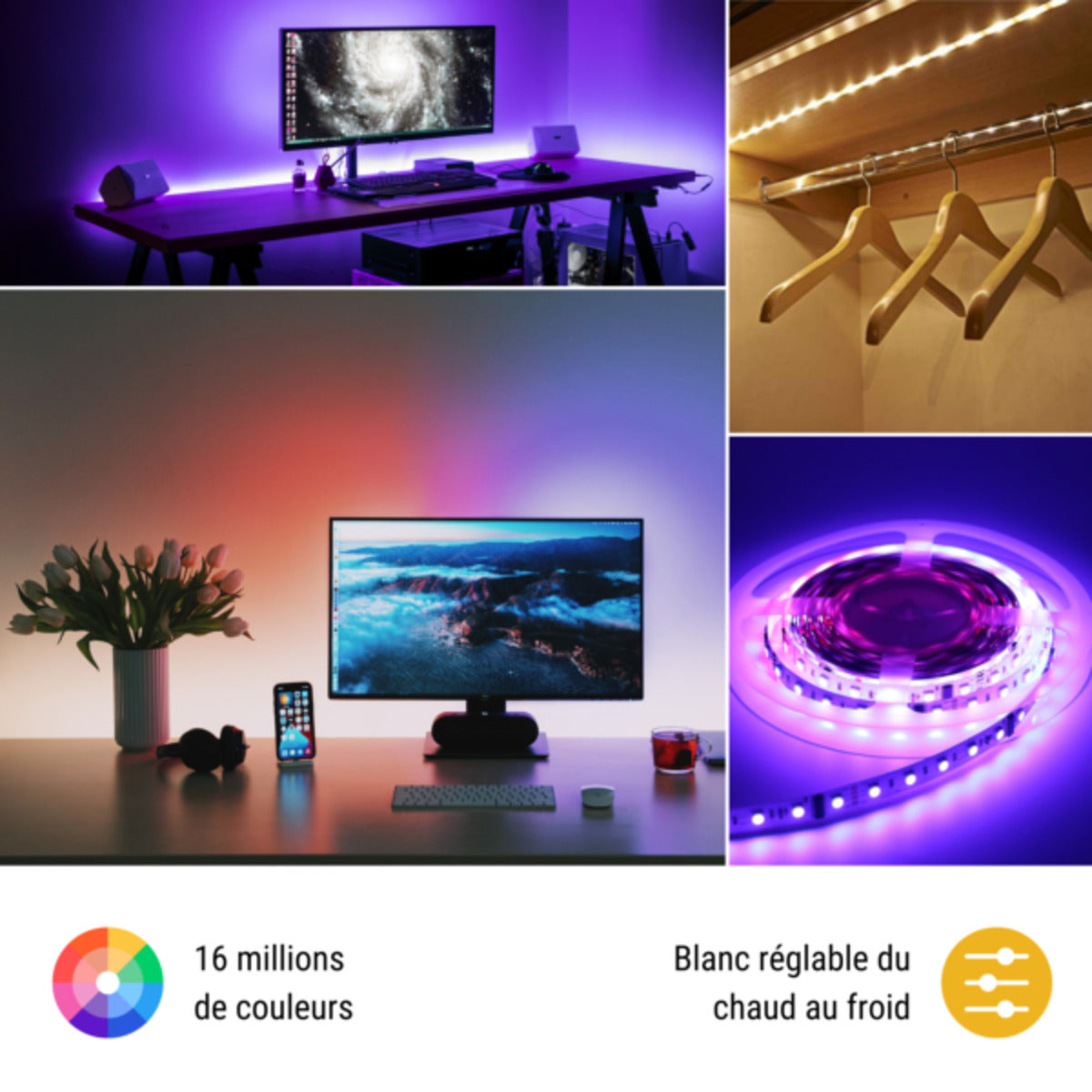Ruban LED connecté RGB Wi-Fi 3 mètres - Konyks