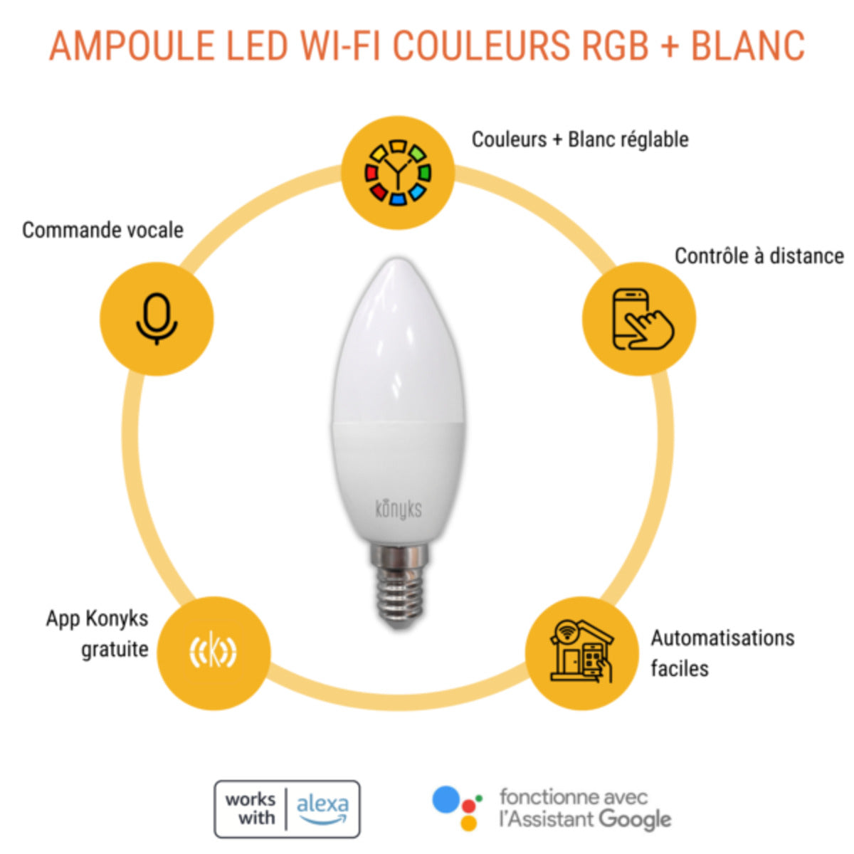 Ampoule LED E14 connectée Wi-Fi + Bluetooth Antalya - Konyks