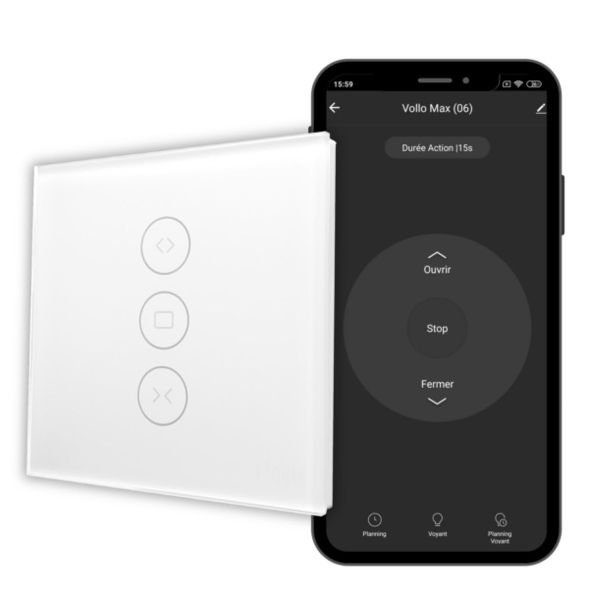 Interrupteur connecté Wi-Fi + Bluetooth volets roulants Vollo Max 3 - Konyks