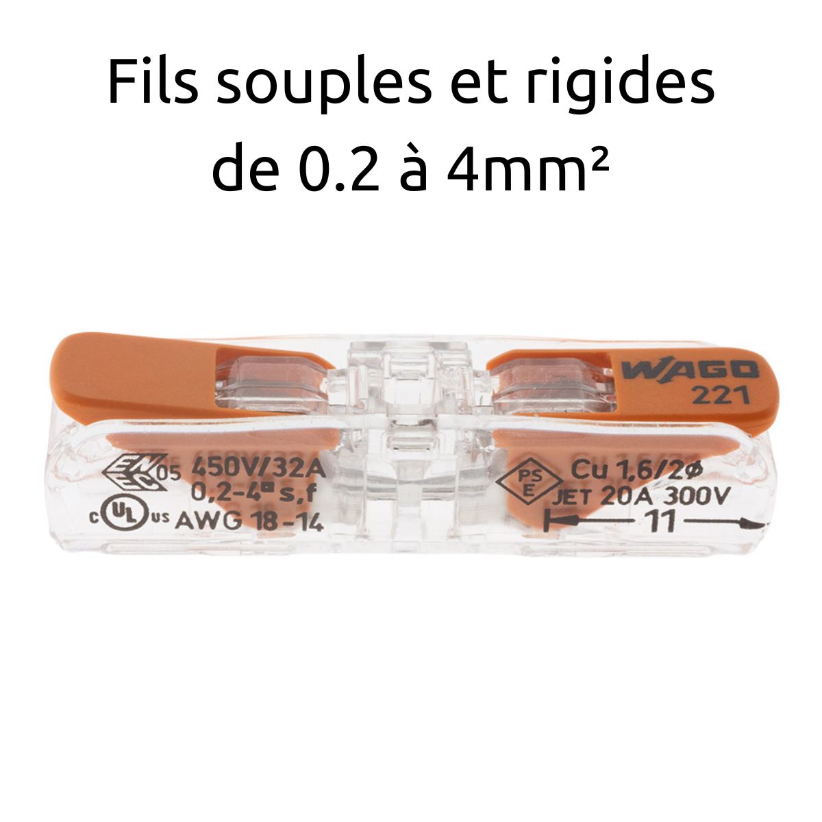 Borne à leviers S221 In Line 4mm² – rigides & souples – (vendue à l'unité) - Wago
