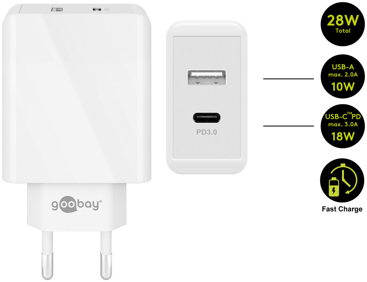 Double chargeur rapide USB-A +C 28W - Goobay