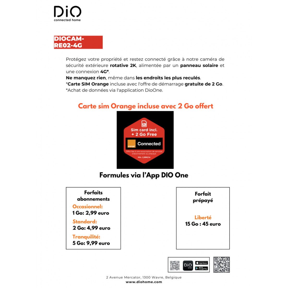 Caméra de surveillance 4G sur batterie + panneau solaire - IP65 - DiO