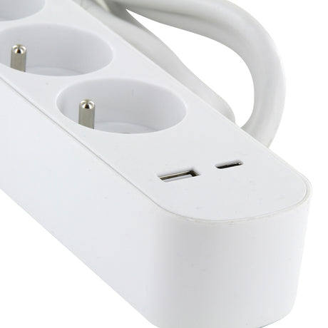 Bloc multiprise 5x16A USB-A+USB-C - câble 1,5m - Chacon
