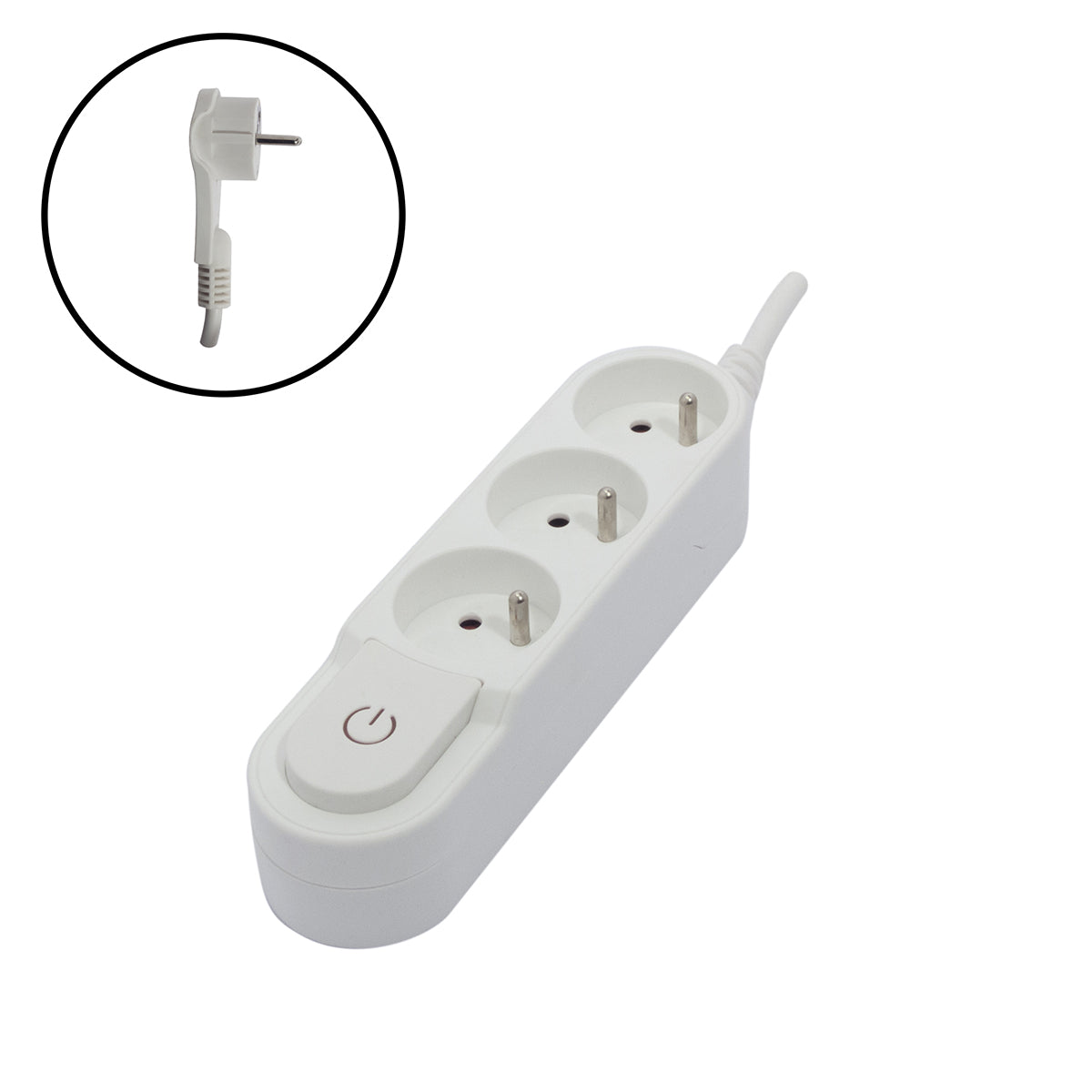 Multiprise Design 3x16A + interrupteur et fiche plate - Chacon