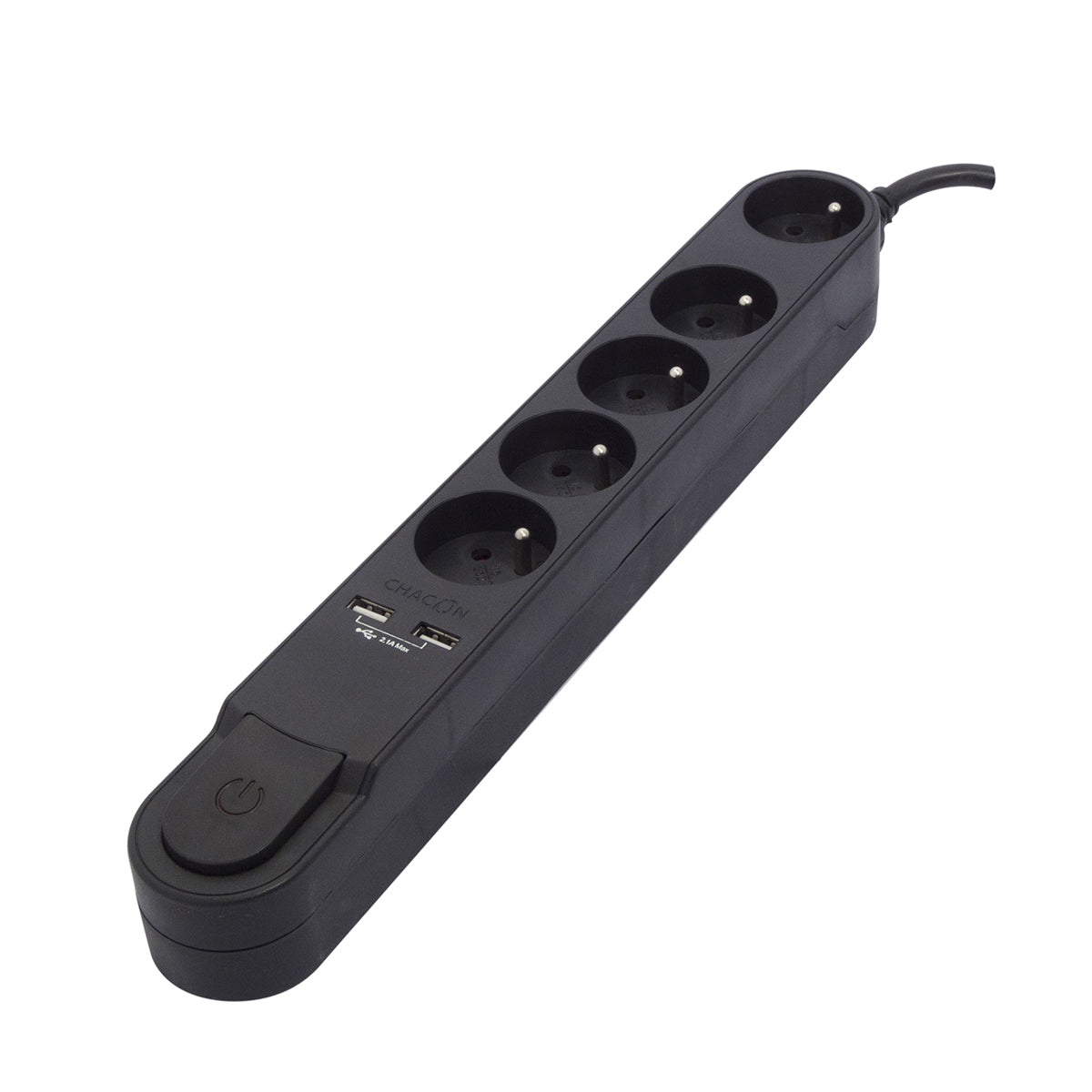 Bloc multiprise Design noir 16A + 2xUSB - Chacon