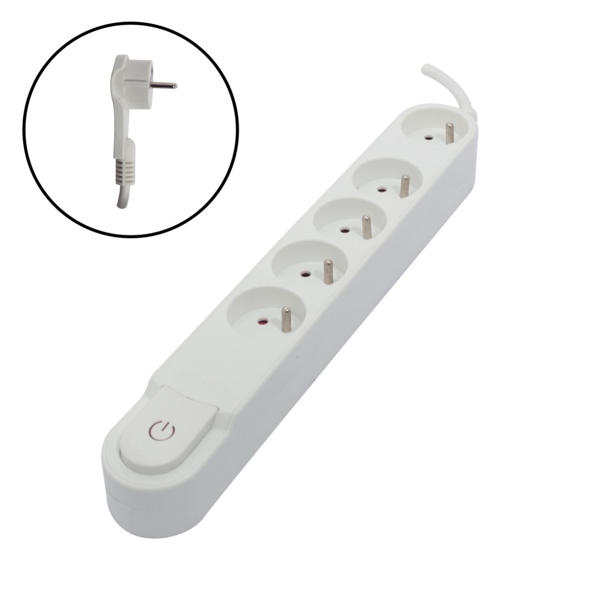 Multiprise 5 x16A - 1,5 m + interrupteur - Blanc - Chacon