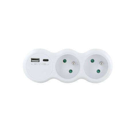 Domino 2x16A avec USB-A + USB-C - Blanc - Chacon