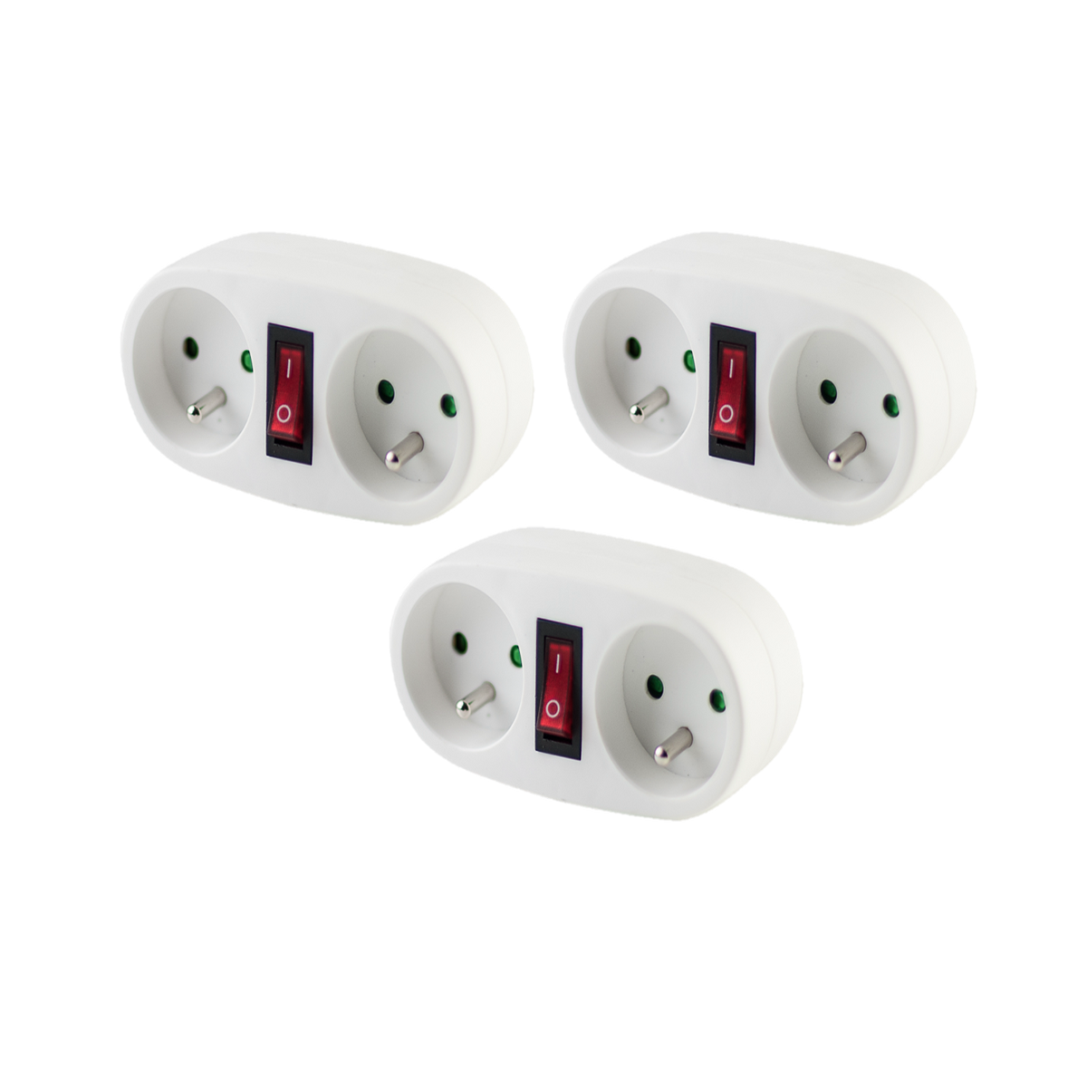 Lot de 3 biplites dominos 2x16A + interrupteur - Chacon