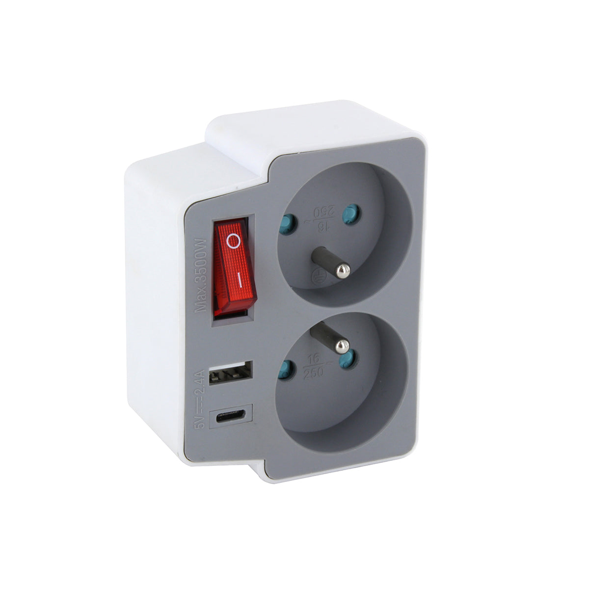 Domino 2x16A + USB-A/C + interrupteur - Chacon