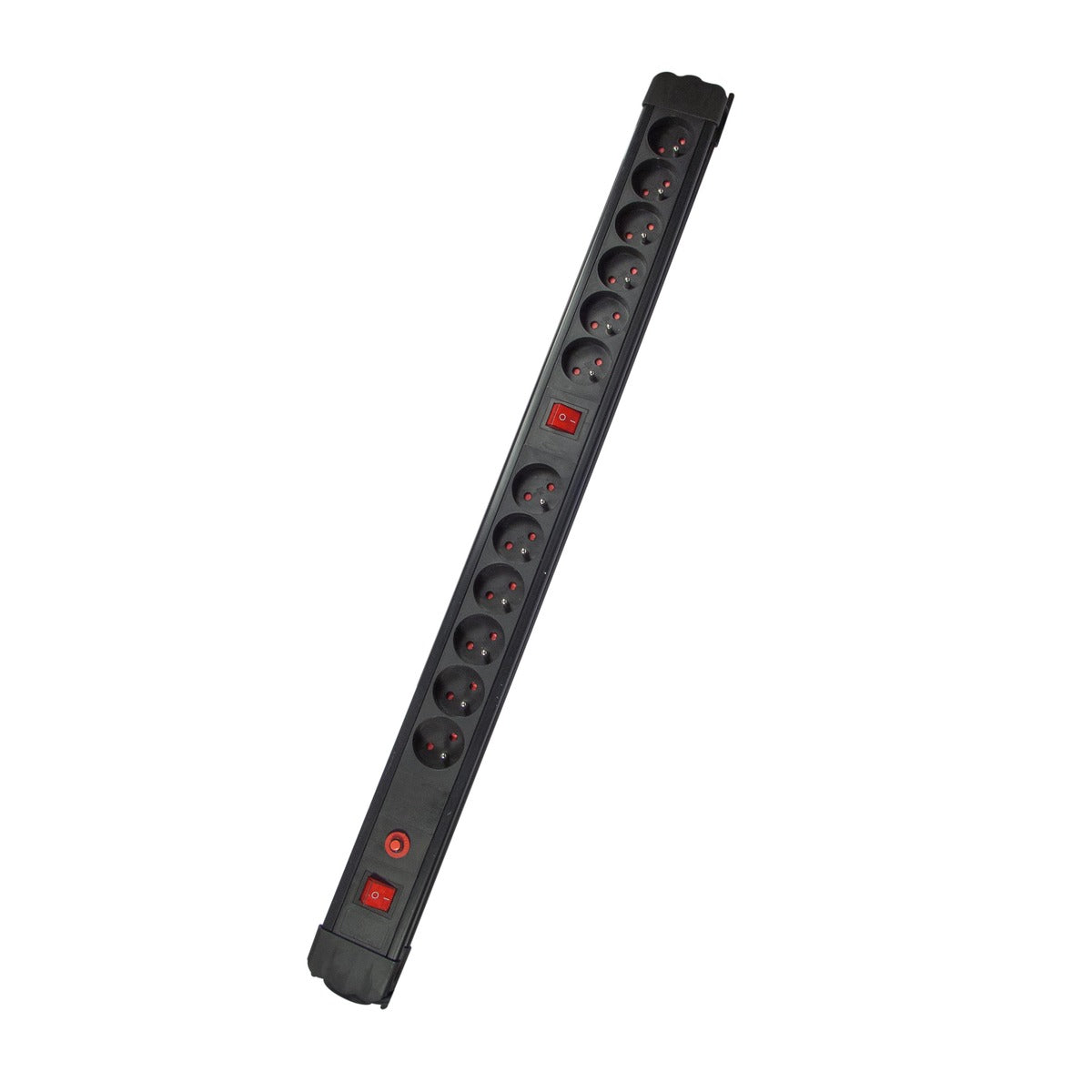 Bloc multiprise 12x16A - 2 interrupteurs - 3500W - 1,5m - Noir - Chacon