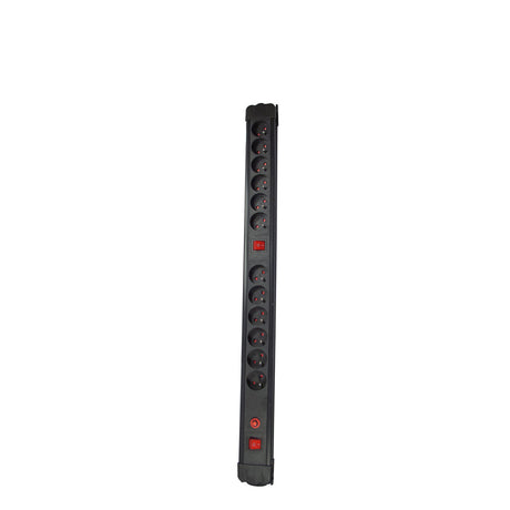 Bloc multiprise 12x16A - 2 interrupteurs - 3500W - 1,5m - Noir - Chacon