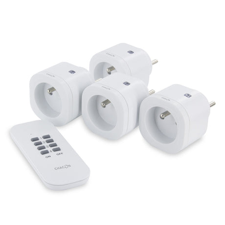Set de 4 mini prises On/Off + télécommande - 2300W - Blanc - Chacon
