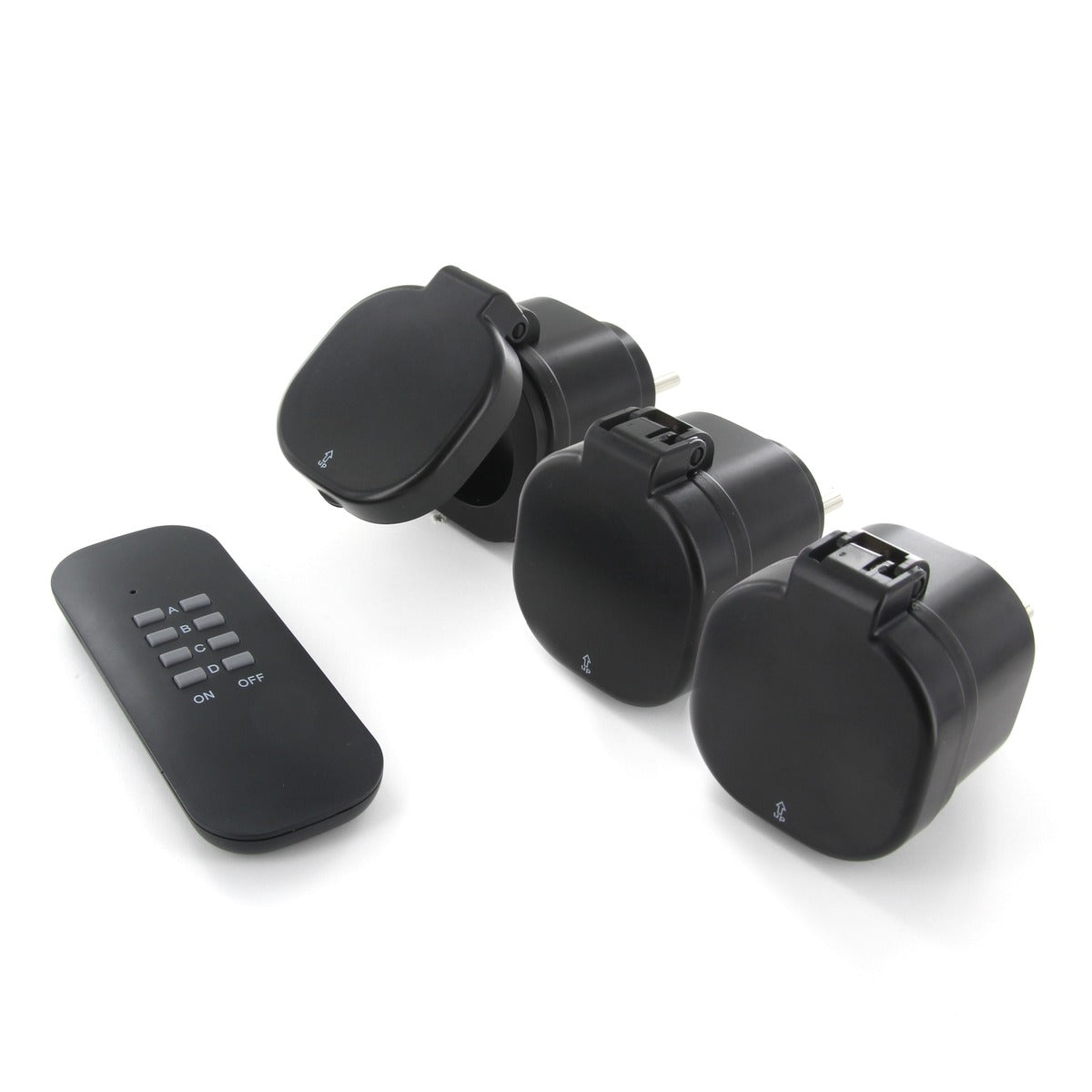 Set de 3 mini prises étanches IP44 + télécommande - 2300W - Noir - Chacon
