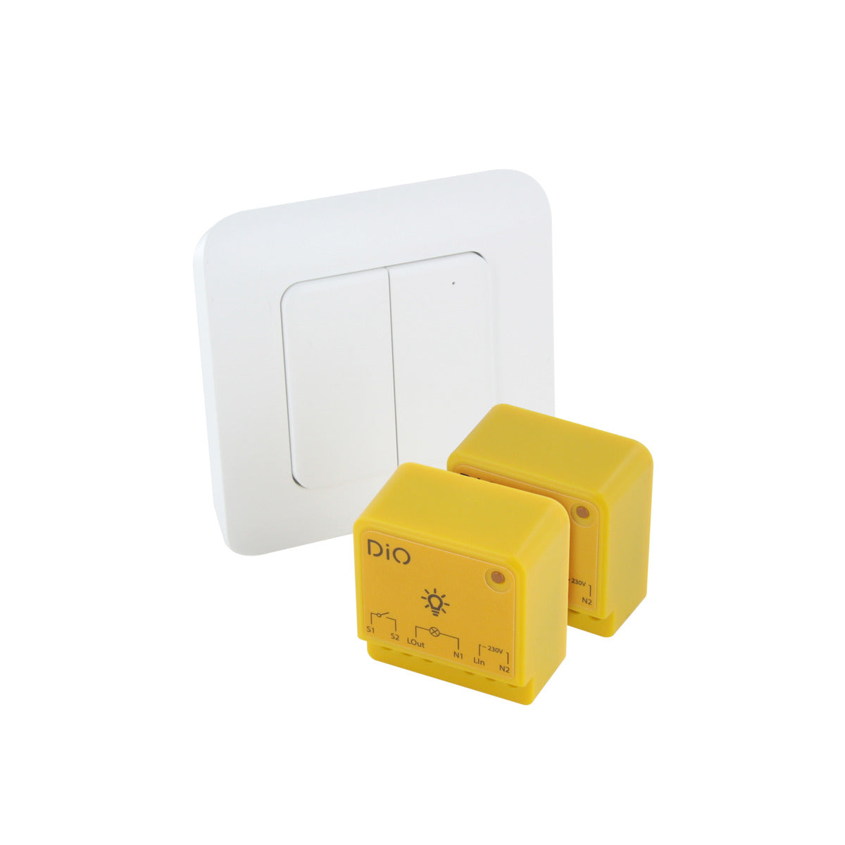 Set de 2 modules d'éclairage + interrupteur double sans fil - 1000W - Jaune - DiO
