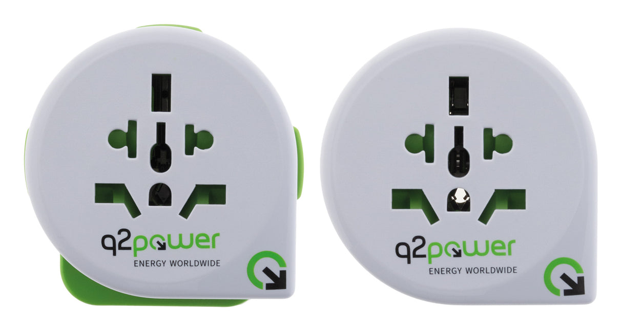 Adaptateur prise voyage universel avec port USB - compatible avec +195 pays USA/Asie/UK - Vert - Q2 Power
