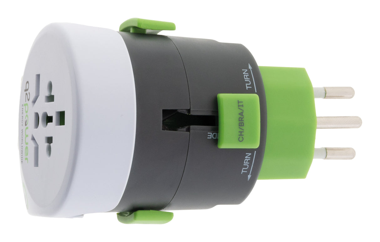 Adaptateur prise voyage universel avec port USB - compatible avec +195 pays USA/Asie/UK - Vert - Q2 Power