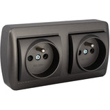 Double prise française 2P+T 16A 250 V - en saillie - Noir graphite - Solera