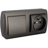 Ensemble prise 2P+T 16A et interrupteur va et vient en saillie - Noir graphite - Solera